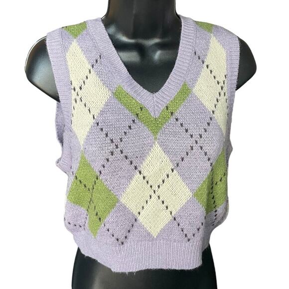 Urban Outfitters Argyle Cropped Vest Sz M - Picture 3 of 9